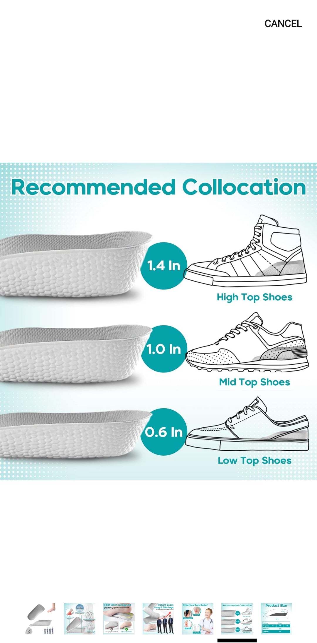 Insole Height, Orthopedic High Cushion, Plantar Fasciitis, Flat Feet, Achilles Tendonitis, Arch Support Orthotic High Cushions, Relief Foot High Cushions (2 Pairs) (Black, 3.5cm) Visit the Lcyiweu Store